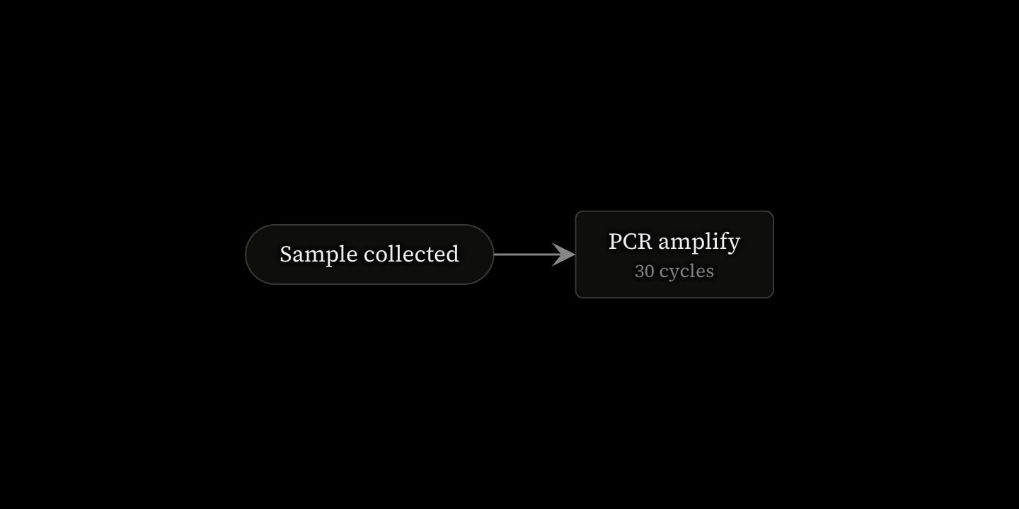 A box holding two lines of text, PCR amplify and 30 cycles, with an arrow into it.