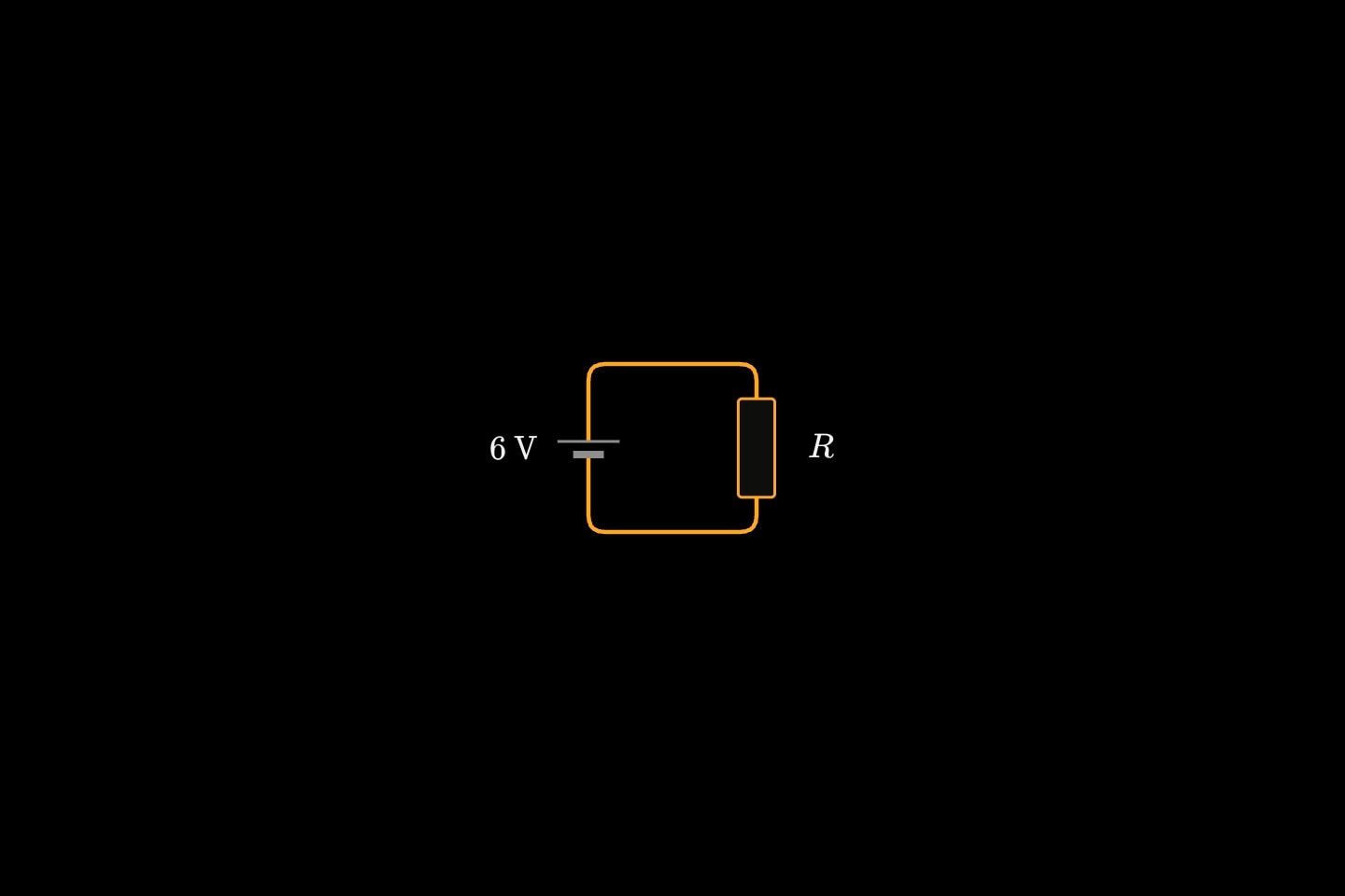 A hand-placed square circuit: a cell up the left side, a resistor down the right, and two bare leads across the top and bottom.