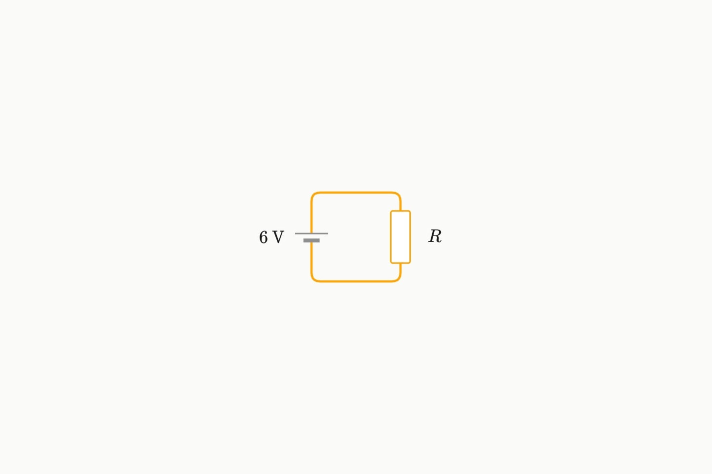 A hand-placed square circuit: a cell up the left side, a resistor down the right, and two bare leads across the top and bottom.